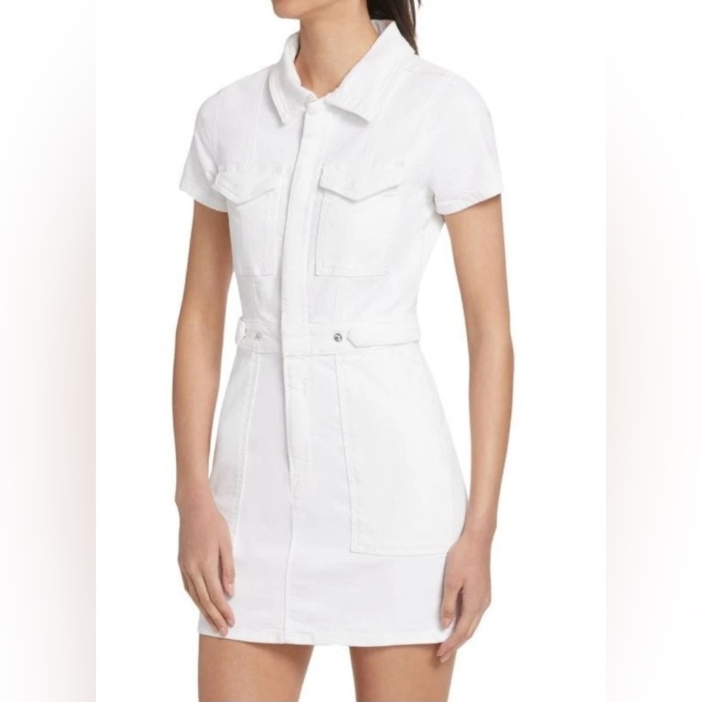 Good American Fit For Success White Denim Zip Front Dress Size M NWT